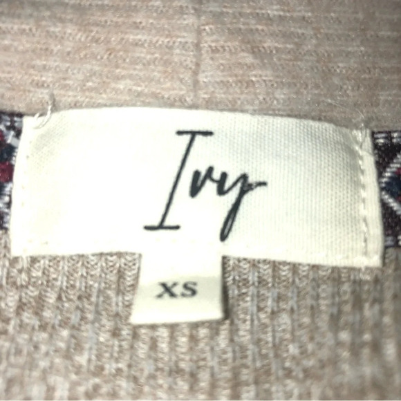 Ivy  Open Front Cardigan Sweater XS Oatmeal Tan Beige Patchwork Soft Waterfall - Picture 2 of 11